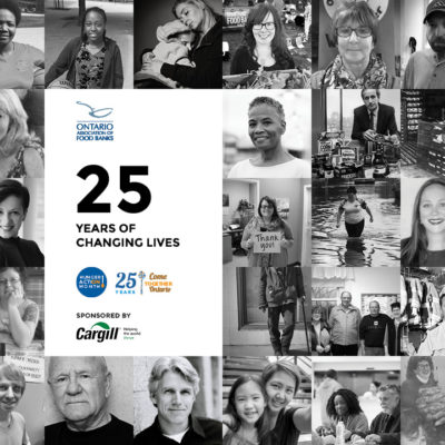 A poster featuring many portraits, with the caption "25 years of changing lives"