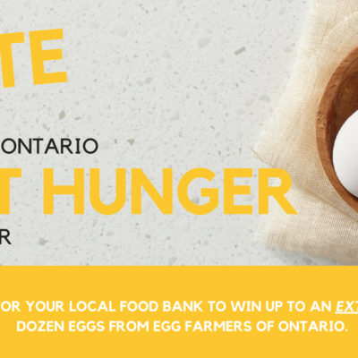 A poster promoting voting to help farmers of Ontario by Egg Farmers of Ontario and Ontario Association of Food Banks