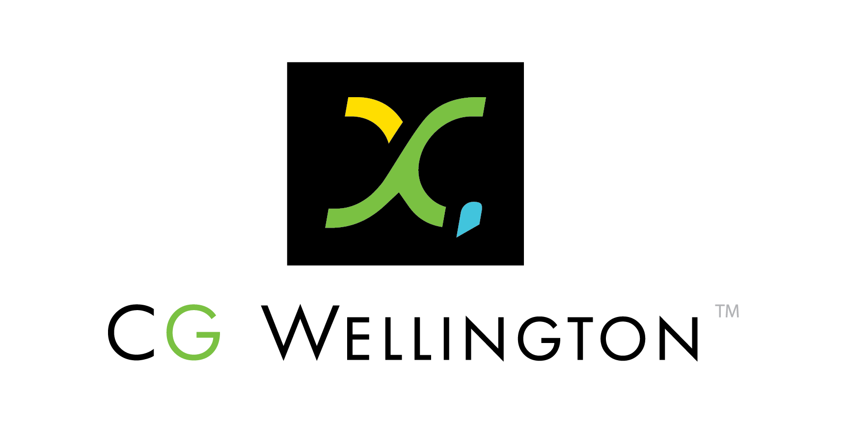 CG Wellington Logo Final copy-02 A logo with a stylized "X" in yellow, green, and blue above the text "CG Wellington™" in black and green.