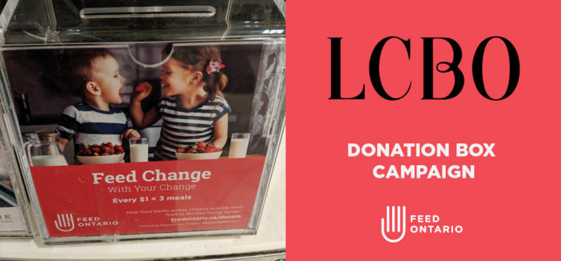 A Feed Ontario poster featuring LCBO donating box campaign