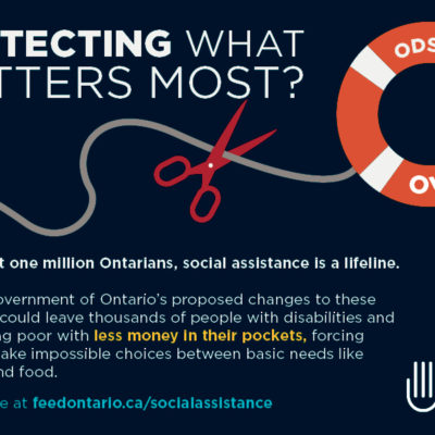 A Feed Ontario poster speaking of the importance of social assistance