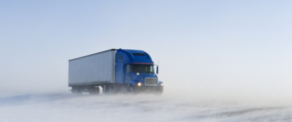 A picture of a truck in the snow