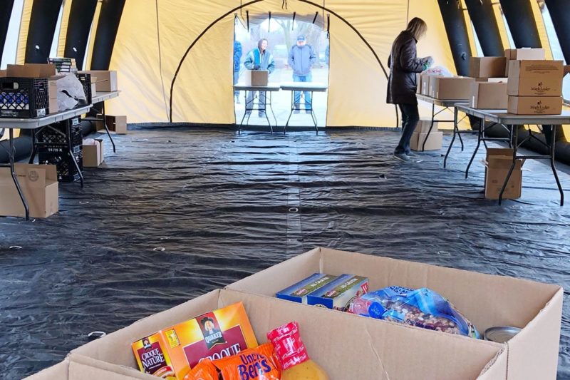 The GlobalMedic tent set up at the Daily Bread Food Bank in Toronto in March so they could continue distributing food safely