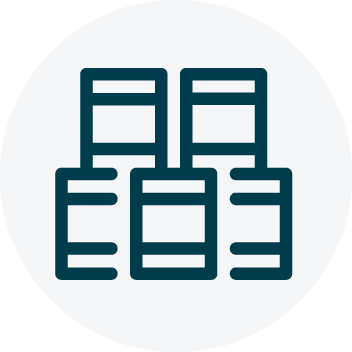 Icon of three barrels stacked in a triangular formation within a circular frame.