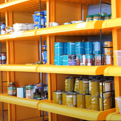 Food bank shelves of food