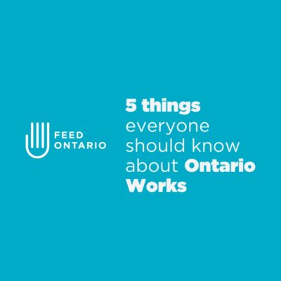 White Feed Ontario logo next to white text over a blue background: 