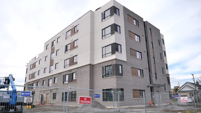 The affordable housing building during construction.