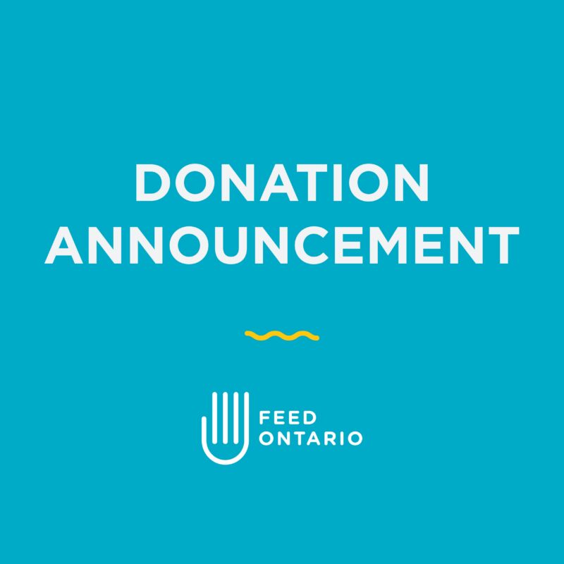 White text over a light blue background "Donation Announcement Feed Ontario"