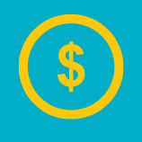 donate Yellow dollar sign and circle on a light blue background.