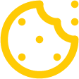 Icon of a yellow cookie with a bite taken out and three circular spots.