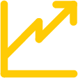 Yellow upward-trending zigzag arrow icon, symbolizing growth, progress, or increase in value over time.