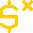 Yellow dollar sign symbol with a yellow multiplication (asterisk) sign above and to its right on a white background.