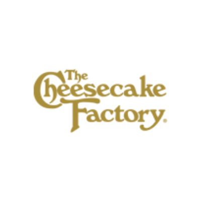 Logo of The Cheesecake Factory with the words "The Cheesecake Factory" written in a stylized, gold font on a white background.