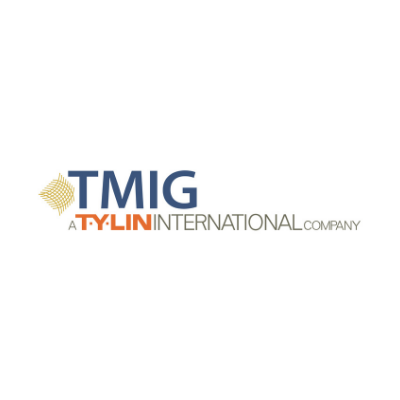 TMIG Logo of TMIG, a TYLIN International company, with the TMIG in bold blue letters and the TYLIN in bold orange-red letters.